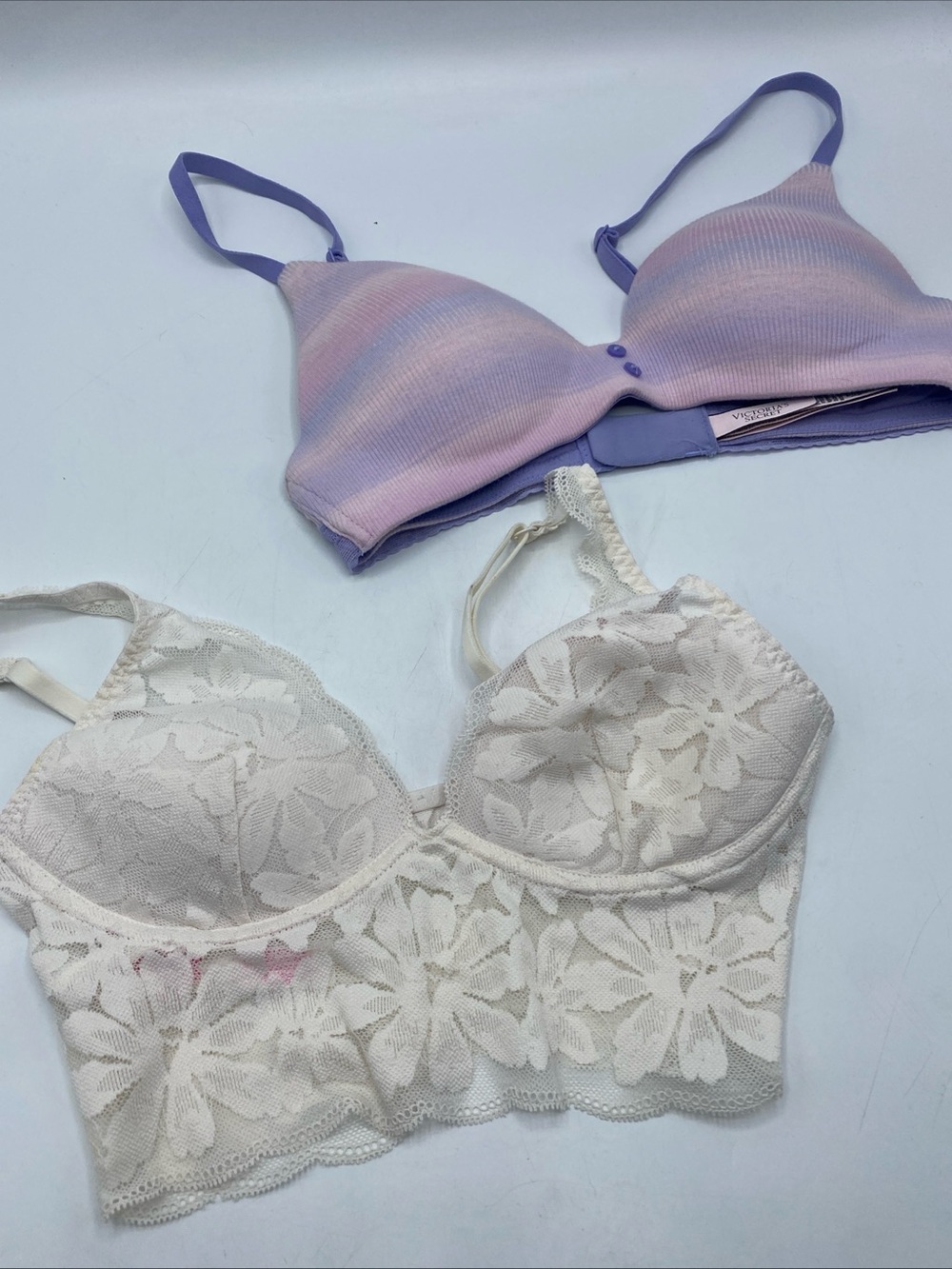 Victoria's Secret Pink Bralette Underwire Lace XS & 32B Bra No Underwire Pastel